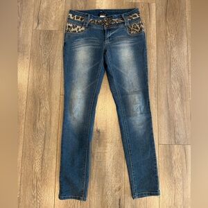 VENUS Dark Blue Skinny Jeans with Leopard Accent